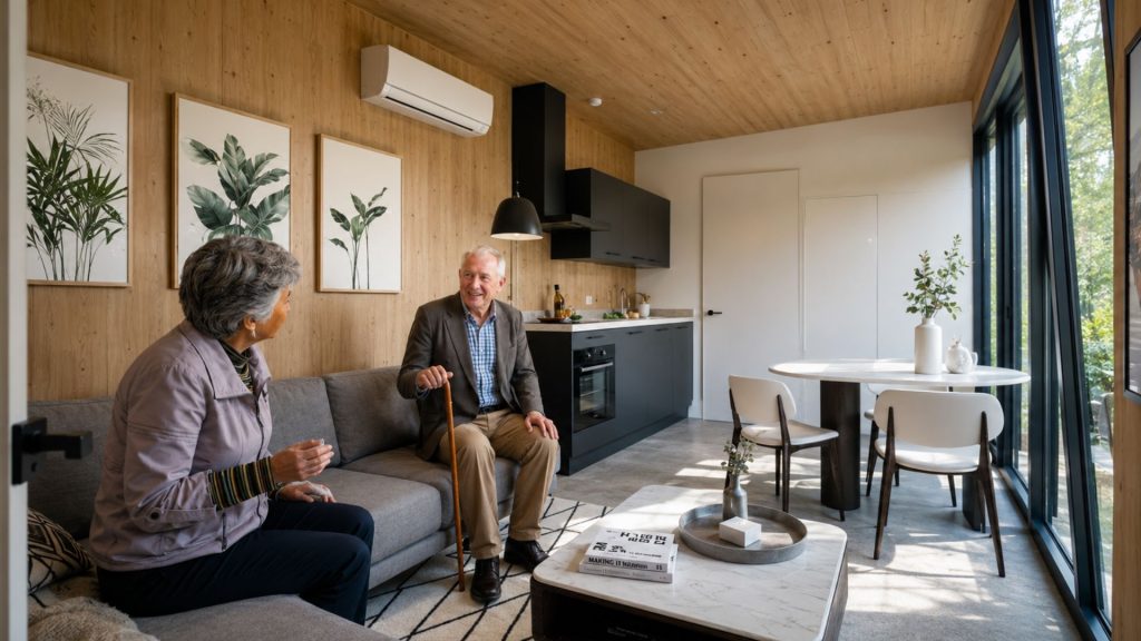 TinyFox mantelzorgwoning voor ouderen in de tuin, met huiselijke sfeer en zelfstandig wonen dichtbij familie.